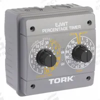 TORK Electromechanical Cycle Timer: 24 hr, 120-240V AC, SPDT, Mechanical (MPN EJWT). Key specifications — Body Material: Metal; Indoor/Outdoor Usage: Indoor; Mounting Style: Surface; Brand: TORK.