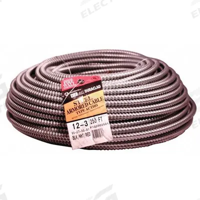 SOUTHWIRE Metal Clad Cable: 12 AWG, 3 Conductors, Copper, 250 ft, Galvanized Steel - Armored Cables with Bonded Aluminum Wires