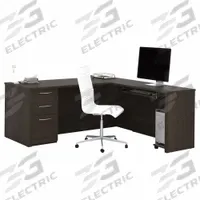 BESTAR L-Shaped Office Desk: Dark Chocolate, 71 1/8 in Overall Wd, 76 1/4 in Overall Dp (MPN 60892-79). Key specifications — Color: Dark Chocolate; Desktop Color: Dark Chocolate; Material: Particle Board; Product Material: Laminate Particle Board.