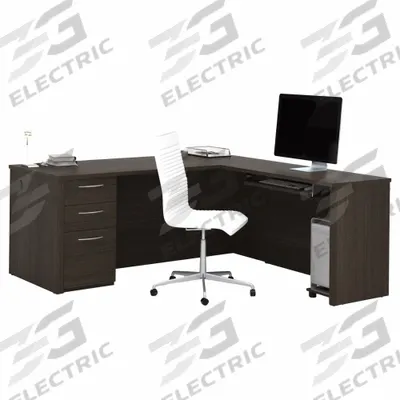 BESTAR L-Shaped Office Desk: Dark Chocolate, 71 1/8 in Overall Wd - Embassy Series