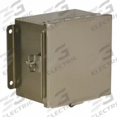 WIEGMANN Enclosure: 304 Stainless Steel, 6 in x 6 in x 4 in, NEMA 12/13/4/4X, Solid Cover, Hinged (MPN BN4060604CHSS). Key specifications — Brand: WIEGMANN; Closure Method: Clamps; Enclosure Material: 304 Stainless Steel; Knockouts: Not Included.