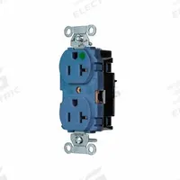 HUBBELL Receptacle: Hospital Grade, Duplex, 5-20R, Blue, 125V AC, 20 A, 2 Pole / 3 Wire (MPN 8300STBL)