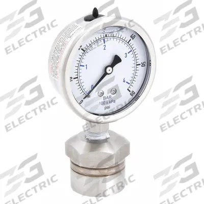 KODIAK Pressure Gauge with Diaphragm Seal: 0 psi to 60 psi, KC301/DSM35, 2 1/2 in Dial - Dial Pressure Gauges with 316 SS Female-Threaded Mini-Seal