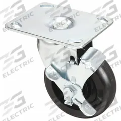 APPROVED VENDOR Plate Caster: Swivel, Side Brake, Rubber, 5 in Wheel Dia., 1 1/4 in Wheel Wd, Slot (MPN P12S-R050B-P3-WB). Key specifications — attr1100274: APPROVED VENDOR; attr1100312: Black; attr1176041: Swivel with Brake.