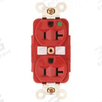 HUBBELL Receptacle: Hospital Grade Fed. Spec., Duplex, 5-20R, Red, 125V AC, 20 A, 2 Pole / 3 Wire (MPN HBL8300RMRI)