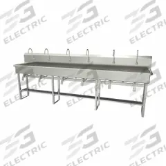 SANI-LAV Wash Station: 45 in Overall Ht, 117 in Bowl Lg, 8 in Bowl Dp, 0.5 gpm Flow Rate, 16 ga (MPN 512FK1.5). Key specifications — Includes Side Splash: Side Splash Not Included; Brand: SANI-LAV.