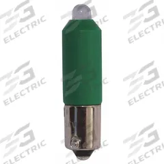 EATON Compact LED Bulb: LED, Miniature Bayonet (BA9s), (T) Tubular, T3-1/4, 24V AC/DC, 0.5 W Watt (MPN HT8LEDGF3). Key specifications — Light Color: Green; Voltage: 24V AC/DC; Brand: EATON; Bulb Shape: T3-1/4.