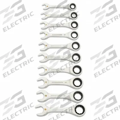 GEARWRENCH Combination Wrench Set: Alloy Steel, Full Polish Chrome, 10 Tools, Std - Metric 12-Point Ratcheting Combination Wrench Sets
