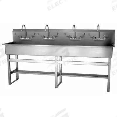 SANI-LAV Wash Station: 45 in Overall Ht, 77 in Bowl Lg, 8 in Bowl Dp, 2 gpm Flow Rate - Four-Station Freestanding Wash Stations with Faucets