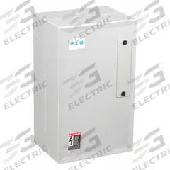 EATON NEMA Magnetic Motor Starter: Non-Reversing, 3 Poles, NEMA Size 0, 18 A, 208V AC Coil (MPN ECN0501EAA-R63/C). Key specifications — attr211388: EATON; attr951451: 1NO/1NC; attr951453: 208V AC; attr951489: Three; attr984425: 1NO/1NC; attr984429: Pilot Light; attr997361: None (Not Applicable to Electronic Overloads).