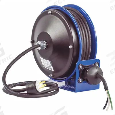 COXREELS Extension Cord Reel: Ratchet Lock, 30 ft Cord Lg, 12 AWG, SJO, Bare Wire Cord Lg - Hardwired Self-Retracting Cord Reels