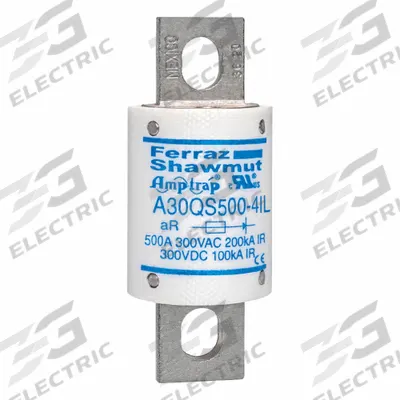 MERSEN Fuses: A30QS Series, 500 A, 300 V AC, 300 V DC DC Volt Rating - Very-Fast-Acting Bolt-On Square Fuses