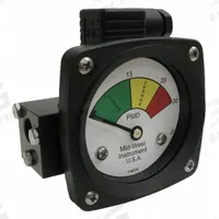 MIDWEST INSTRUMENT 3-Color Differential Pressure Indicator: 1,000 psig Max. Static Pressure, 522 (MPN 522A-030V-LE). Key specifications — Brand: MIDWEST INSTRUMENT; Accuracy: ±5% of Full Scale; Sensor Material: Viton; Housing Material: Aluminum; Transition Points: 0 psid to 13 psid (Green) / 13 psid to 20 psid (Yellow) / 20 psid to 30 psid (Red).
