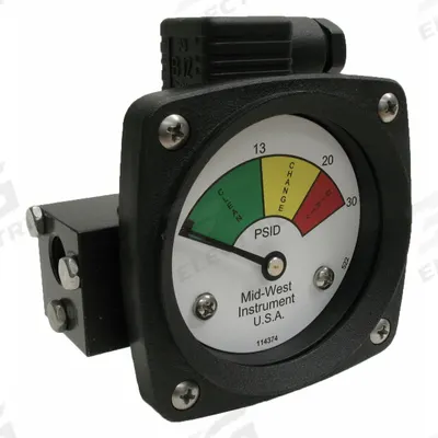 MIDWEST INSTRUMENT 3-Color Differential Pressure Indicator: 1,000 psig Max - Differential Pressure Indicators with Switch