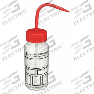 DYNALON Wash Bottle: 250 mL, Write-On, Red, Wide, Std Spout Spout, Colorless - Wide Mouthed Standard Spout Wash Bottles