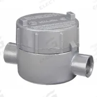 Conduit Outlet Body: Aluminum, GE, 1/2 in Trade Size, C Body, 19 cu in Body Capacity (MPN GECCT-1). Key specifications — Series: For Standard Body; Compatible Conduit Trade Size: 1/2 in; Thread Gender: Female; Hub Style: Threaded; Cover Included: Yes; Body Style: C; Connection Type: Threaded; Back Type: Flat.