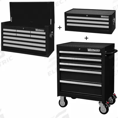 WESTWARD Rolling Cabinet Kit: 17 Drawers, Light Duty, Keyed - Heavy-Duty Top Chest, Intermediate Chest & Rolling Cabinet Combos
