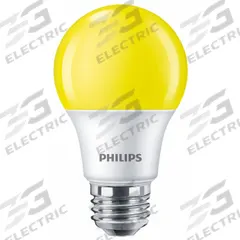 PHILIPS Compact LED Bulb: Medium Screw (E26), LED, (A) Classic, A19, 8 W Watt, 3000K, Frosted (MPN 8A19/LED/YELLOW/P/ND 120V 4/1FB). Key specifications — attr233510: A19; attr233525: 120V AC; attr233549: Frosted; attr518949: 3000K; attr239859: PHILIPS; attr935304: Colored.