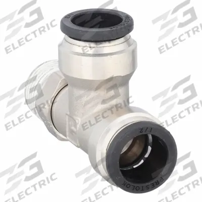 PARKER Push-Fit Tee Fitting: 1/2 in OD x 1/2 in Pipe x 1/2 in OD Size, Brass - Nickel-Plated Brass Tube Fittings