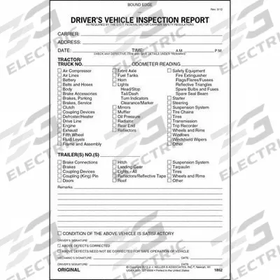 JJ KELLER Driver Vehicle Inspection Form: Carbonless, Driver Vehicle Inspection Report - All-Type Vehicle Inspection Forms