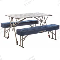 KAMP-RITE TENT COT INC Collapsible Outdoor Table: Aluminum/Polyester, 27 1/2 in Overall Ht (MPN KSTB224). Key specifications — Brand: KAMP-RITE TENT COT INC; Material: Polyester; Product Type: Collapsible Table and Benches.