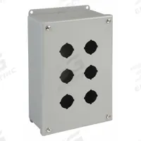 WIEGMANN Push Button Enclosure: 30mm, 6 Holes, Carbon Steel, NEMA 4 (MPN PBXD6). Key specifications — attr211299: WIEGMANN; attr1043605: Washdown-Corrosion-Resistant.