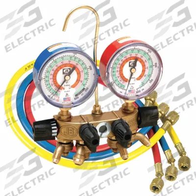 JB INDUSTRIES Manifold Gauge: 4 Valves, 4 Hoses, Series REVOLVER - Analog Manifold Gauge Kits