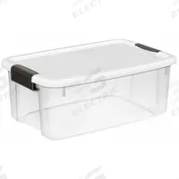 STERILITE Storage Tote: 4.5 gal, 18 1/8 in x 12 1/4 in x 7 in, Clear Body, White Lid, White, Clear (MPN 19849806). Key specifications — attr1188666: Plastic; attr1188675: Clear; attr1188676: White; attr1188687: STERILITE.
