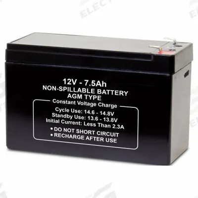 APPROVED VENDOR Sealed Lead Acid Battery: 12V DC, 7.5 Ah Capacity, 3.78 in Ht, 2.58 in Wd - AGM Sealed Lead Acid Batteries