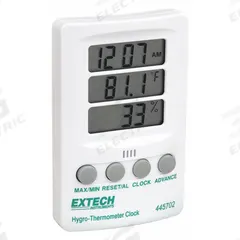 EXTECH Digital Hygrometer: Time (MPN 445702). Key specifications — Primary Scale: Time; Secondary Scale: Humidity/Temperature; Display Type: LCD; Brand: EXTECH.
