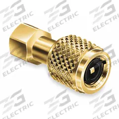 JB INDUSTRIES Quick Coupler: 3 in Lg, 180° Angle, Input 1/4 in Female SAE Right-Hand, A2L Compatible (MPN QC-S4A). Key specifications — Product Type: Quick Coupler; Brand: JB INDUSTRIES; Manufacturer Part Number: QC-S4A; Material: Brass.