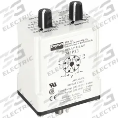 DAYTON Single Function Time Delay Relay: Socket Mounted, 24V AC/DC, 10 A, 8 Pins/Terminals (MPN 24EP33). Key specifications — Brand: DAYTON.