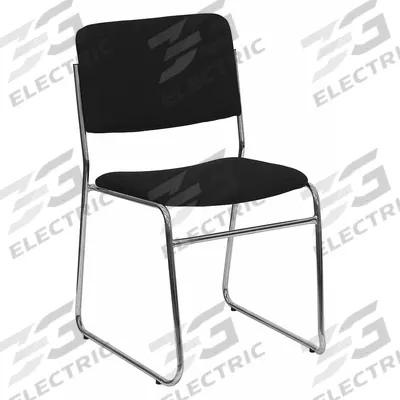 FLASH FURNITURE Stacking Chair: Fabric Seat, Fabric, Steel Frame, Seat Color Black - Padded Stackable Chairs