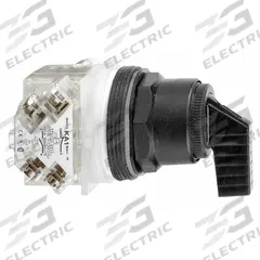 SCHNEIDER Selector Switch: 30 mm Panel Mounting Size, 2 Positions, Extended Lever, DPDT (MPN 9001SKS11FBH2). Key specifications — AC Contact Rating: 1.5 A @ 480 V; Action: Maintained/Maintained; Cam: E; DC Contact Rating: 0.27 A @ 250 V; Hazardous Location Specification: Not Rated; Operator Head Material: Polycarbonate; Operator Head Type: Long-Handled Knob; Operator Illumination: Non-Illuminated.
