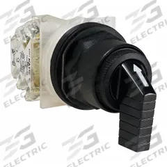 SCHNEIDER Selector Switch: 30 mm Panel Mounting Size, 3 Positions, Extended Lever, SPDT (MPN 9001SKS53FBH13). Key specifications — AC Contact Rating: 6 A @ 120 V; Action: Momentary/Maintained/Momentary; Cam: C; DC Contact Rating: 0.55 A @125 V; Hazardous Location Specification: Not Rated; Operator Head Material: Polycarbonate; Operator Head Type: Long-Handled Knob; Operator Illumination: Non-Illuminated.