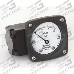 MIDWEST INSTRUMENT Differential Pressure Gauge: Back, 1/4 in NPT Female, ±3-2-3% Gauge Accuracy, 142 (MPN 142-AA-00-OO-15P). Key specifications — Sensor Type: Diaphragm; Series: 142; Housing Material: Aluminum; Certificate of Calibration: Not Included; Gauge Accuracy: ±3-2-3%.