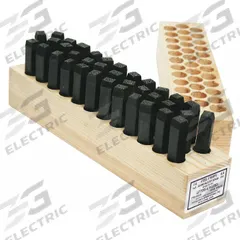 YOUNG BROS. STAMP WORKS Hand Stamp Kit: 0 to 8 (With 6 Serving as 9)/Ampersand (&)/A to Z, Steel (MPN 09366). Key specifications — Brand: YOUNG BROS. STAMP WORKS; Material: Steel; Characters Included: 0 to 8 (With 6 Serving as 9).