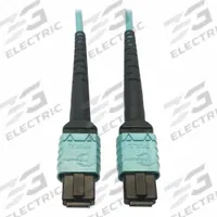 EATON TRIPP LITE Fiber Cable: (1) 24F MPO/PC Female (Aqua) x (1) 24F MPO/PC Female (Aqua), Method B (MPN N846D-03M-24AAQ). Key specifications — Fire Rating: Plenum; Jacket Material: PVC; Number of Fibers: Duplex; Fiber Type: OM4; Polarity: Method B; Brand: EATON TRIPP LITE; End 1 Connection Gender: Female; End 1 Contact Type Finish: PC.