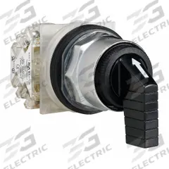 SCHNEIDER Selector Switch: 30 mm Panel Mounting Size, 3 Positions, Extended Lever, SPDT, Metallic (MPN 9001KS53FBH13). Key specifications — AC Contact Rating: 1.2 A @ 600 V; Action: Momentary/Maintained/Momentary; Cam: C; DC Contact Rating: 0.27 A @ 250 V; Hazardous Location Specification: Not Rated; Operator Head Material: Polycarbonate; Operator Head Type: Long-Handled Knob; Operator Illumination: Non-Illuminated.