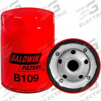BALDWIN FILTERS Oil Filter: B109, M20-1.50 Thread Size, 5 5/16 in Overall Ht, 3 3/4 in Outside Dia. Key specifications — Baldwin Interchange: B109; Brand: BALDWIN FILTERS; Compatible Vehicle Make: Kobelco; Includes: 20 psid Bypass Valve; Media Material: Cellulose.