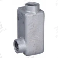 Conduit Outlet Body: Iron, Triple Coat Epoxy Coating, 3/4 in Trade Size, LR Body, Threaded (MPN ERLR75). Key specifications — Compatible Conduit Trade Size: 3/4 in; Thread Gender: Female; Hub Style: Threaded; Cover Included: Yes; Body Style: LR; Connection Type: Threaded; Back Type: Flat; Hazardous Location: Yes.
