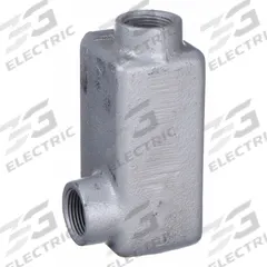 Conduit Outlet Body: Iron, Triple Coat Epoxy Coating, 3/4 in Trade Size, LR Body, Threaded (MPN ERLR75). Key specifications — Compatible Conduit Trade Size: 3/4 in; Thread Gender: Female; Hub Style: Threaded; Cover Included: Yes; Body Style: LR; Connection Type: Threaded; Back Type: Flat; Hazardous Location: Yes.