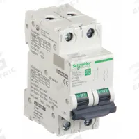 SCHNEIDER IEC Supplementary Protector: 10 A Amps, 500V DC, 5kA at 250V DC, Screw Clamp, C60H-DC, D (MPN M9U31210). Key specifications — Terminal Connection: Screw Clamp; AC Voltage Rating: Not Rated; Curve Type: D; DC Voltage Rating: 500V DC; Max. AIR Rating: 5kA at 250V DC; Series: C60H-DC; Brand: SCHNEIDER.