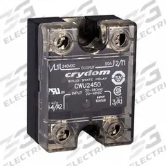 CRYDOM Solid State Relay: Surface Mounted, 90 A Max Output Current, SCR, AC Output (MPN D2490-10). Key specifications — Brand: CRYDOM; Current Type: AC; Electrical Connection: Screw Clamp; Finger Safe: No; Input Current: 12 mA; Maximum Output Current without Heat Sink: Not Recommended; Mounting Style: Panel; Output Voltage: 24 to 280V AC.