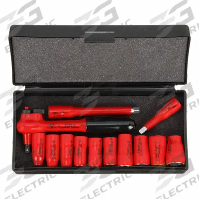 WIHA Socket Wrench Set: 1/4 in Drive Size, 13 Pieces, 5 to 14 mm Socket Size Range - Metric Insulated Socket Sets with Drive Tools