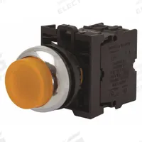 EATON Extended Push Button: Amber, 22 mm Mounting Size, Non-Metallic, Maintained (MPN M22-DRLH-A). Key specifications — Brand: EATON; Action: Maintained; Series: M22; Push Button Material Type: Non-Metallic.