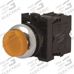 EATON Extended Push Button: Amber, 22 mm Mounting Size, Non-Metallic, Maintained (MPN M22-DRLH-A). Key specifications — Brand: EATON; Action: Maintained; Series: M22; Push Button Material Type: Non-Metallic.
