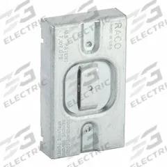 RACO Electrical Box Cover: 1 Gangs, Raised, 3/4 in Raised Ht, For Rectangular Box Shape, Steel (MPN 701R). Key specifications — Brand: RACO; For Box Shape: Rectangular; Material: Steel; Cover Design: Raised.