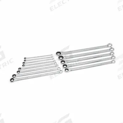 GEARWRENCH Box End Wrench Set: Alloy Steel, Chrome, 13 Tools - SAE, Double End, 12-Point, Ratcheting Box End Wrench Sets