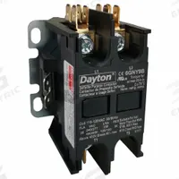DAYTON Definite Purpose Magnetic Contactor: 2 Poles, 120V AC, 25 A, Non-Reversing (MPN 6GNY9). Key specifications — Brand: DAYTON; Coil Voltage: 120V AC; Contactor Style: HVACR Definite Purpose Contactor; Mounting Style: Through Panel; Terminal Connection Type: Screw Terminals; Maximum Voltage Rating: 600V AC; Phase: Single; Main Pole Contact Form: 2NO.